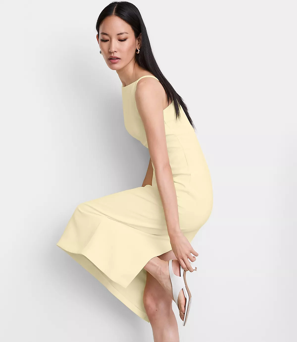 LOFT Versa Crepe Drape Square Neck Midi Dress | LOFT