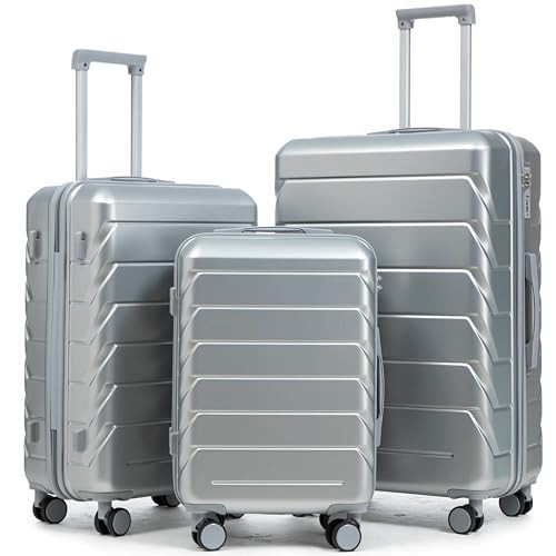Hardshell Luggage, Lightweight Suitcase with Spinner Wheels, Silver | Amazon (US)