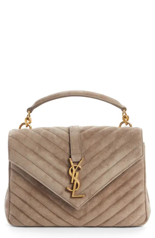 Saint Laurent Medium College Suede Shoulder Bag in Taupe at Nordstrom | Nordstrom
