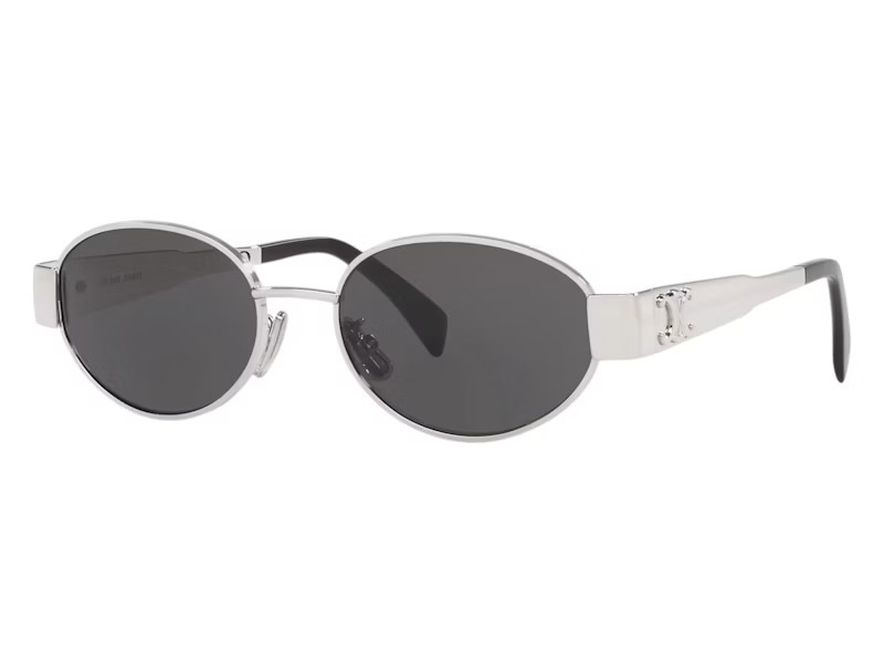 Women's Celine Triomphe Metal 01 CL40235U Sunglasses Shiny Silver/Smoke (4S235CMLB.36SMCL000350 2700L1)in Shiny Grey/Grey (Cl000350 2700L1) | StockX