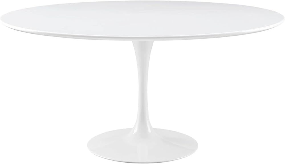 Modway Lippa 60" Mid-Century Modern Dining Table with Round Top and Pedestal Base in White | Amazon (US)