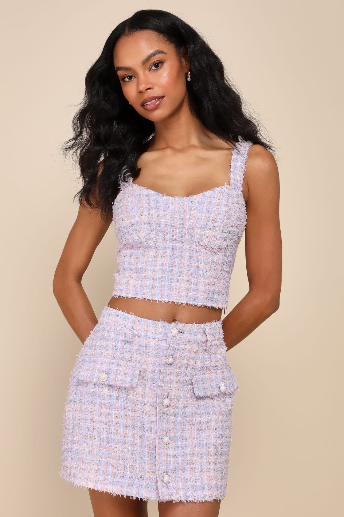 Fetching Flirt Lilac and Pink Tweed Textured Mini Skirt | Lulus