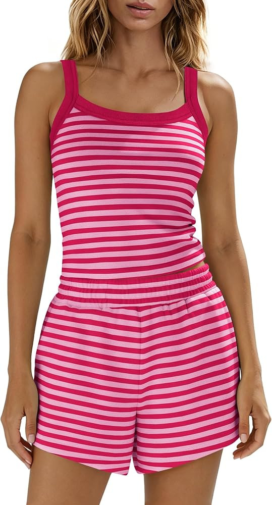 Panadila Women Striped Lounge Set 2 Piece Shorts Sets Spaghetti Strap Tank Top High Waisted Short... | Amazon (US)