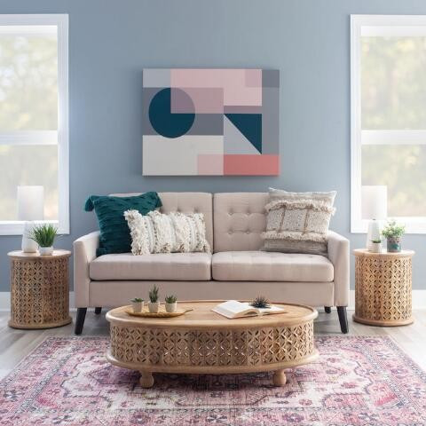 Oval Mango Wood Carved Lattice Mina Coffee Table | World Market