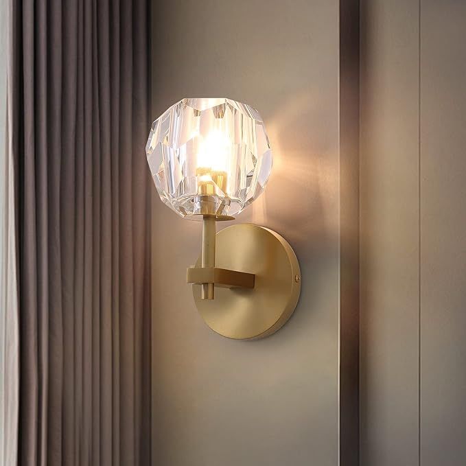 NOXARTE Modern Crystal Wall Sconce, Gold Bedroom Wall Lights, Brushed Brass Indoor Mirror Vanity ... | Amazon (US)