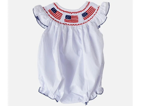 The Ellie Fourth of July Smocked Bubble  - Fourth of July Smocked Baby Bubble - American Flag Smo... | Etsy (US)