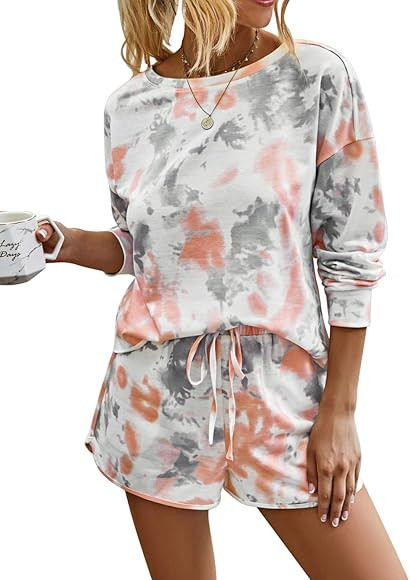 PRETTYGARDEN Women’s Tie Dye Printed Pajamas Set Long Sleeve Tops With Shorts Lounge Set Casual... | Amazon (US)