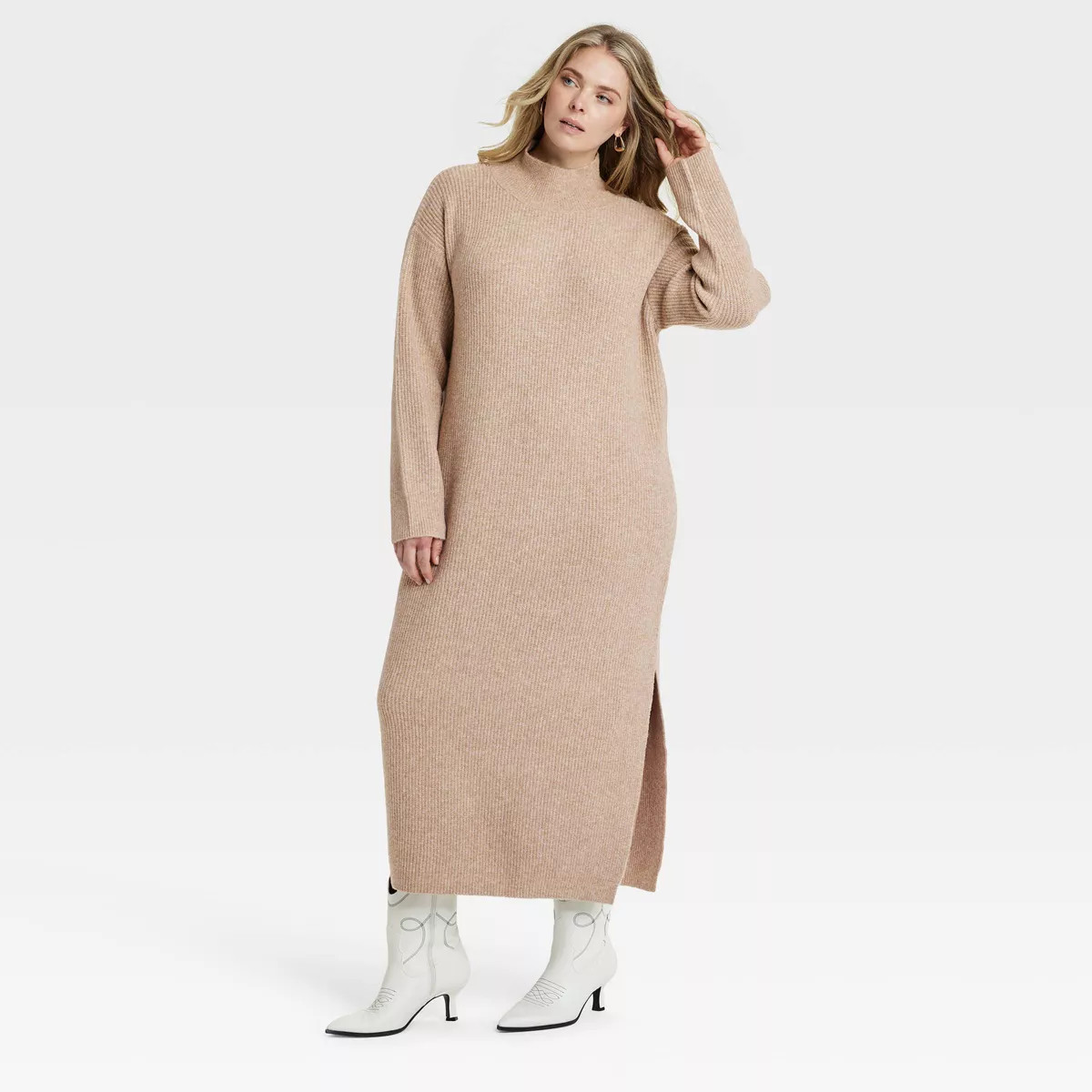 Women's Long Sleeve Midi Sweater Dress - Universal Thread™ Tan XXL | Target