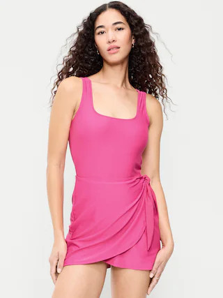Matte Side-Tie Swim Dress | Old Navy (US)