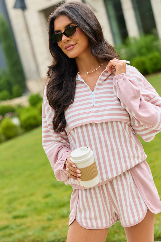 Mallory Dusty Pink Striped Pullover | Pink Lily