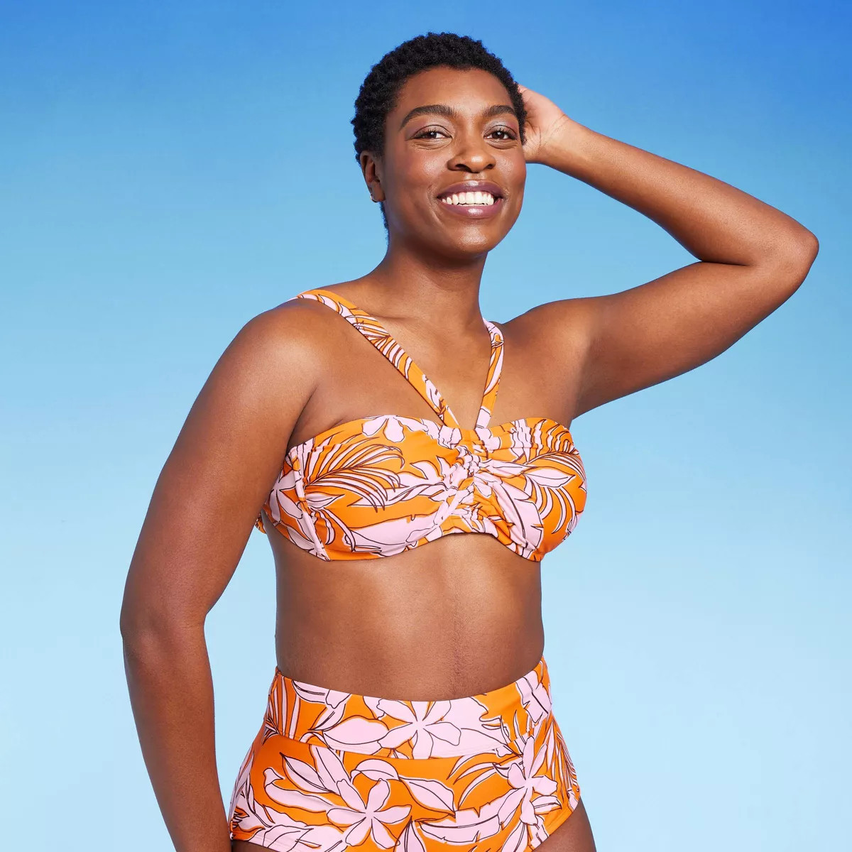 Women's Tropical Print Bralette Bikini Top - Kona Sol™ Orange | Target