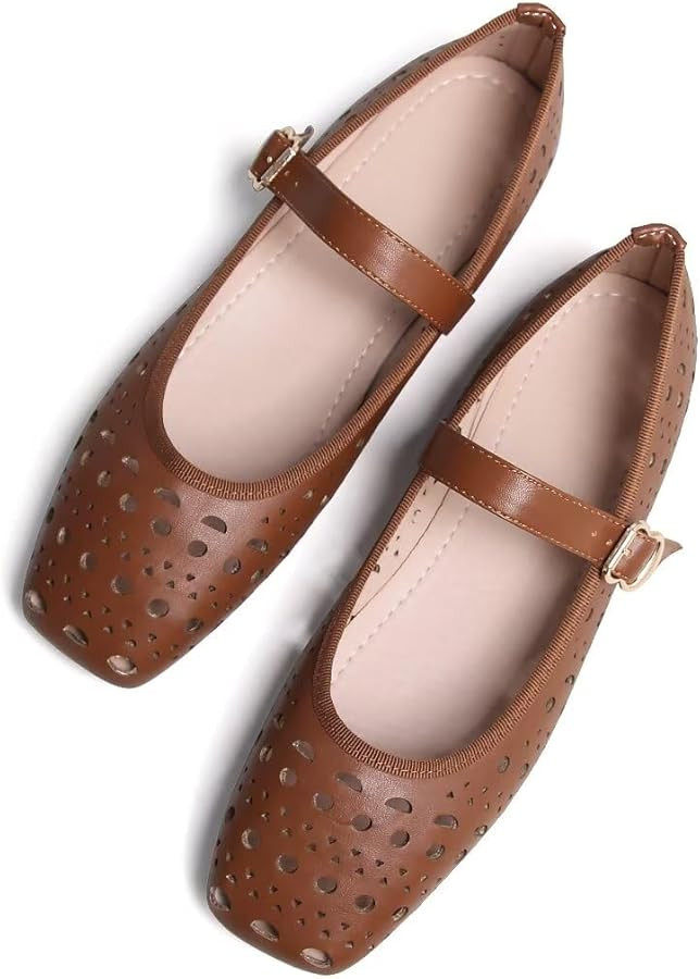 Amazon.com | Stunner Women's Mary Jane Flats Fashion Square Toe Soft Ballet Flats Comfort Leather... | Amazon (US)