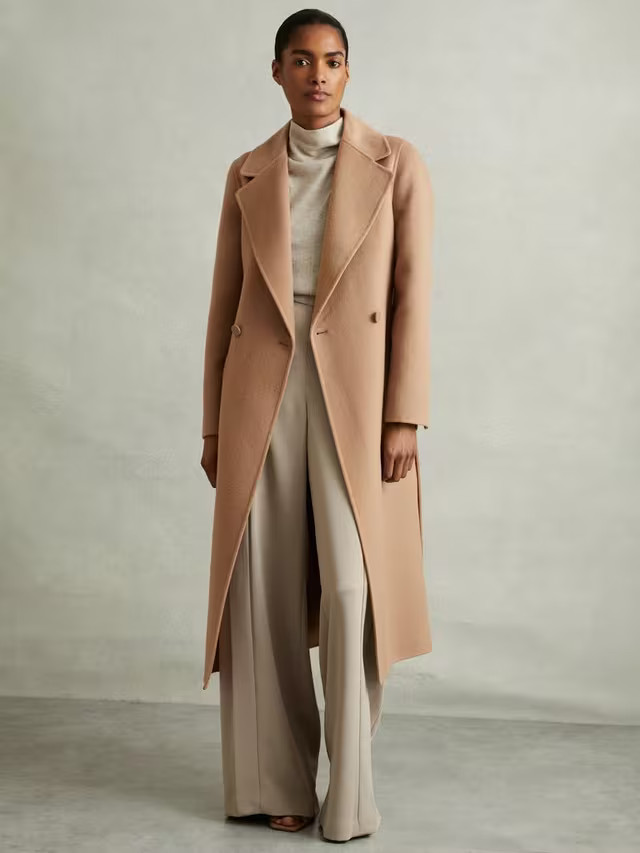 Reiss Lucia Double Breasted Wool Blend Coat, Light Camel | John Lewis (UK)