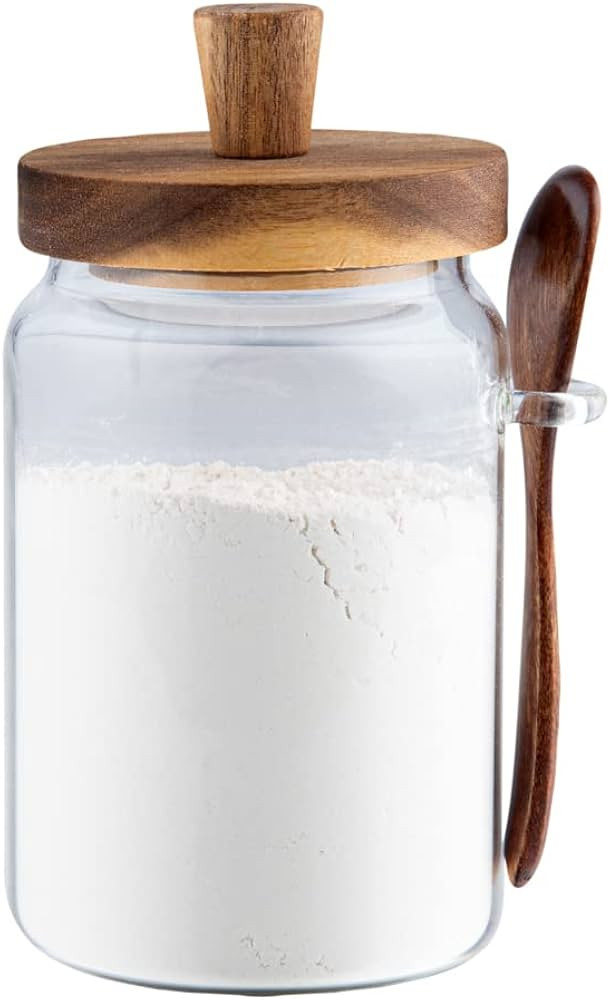 Restaurantware Vetri 29 oz Glass Storage Jar - with Acacia Lid - 3 1/4" x 3 1/4" x 7 1/2" - 1 cou... | Amazon (US)