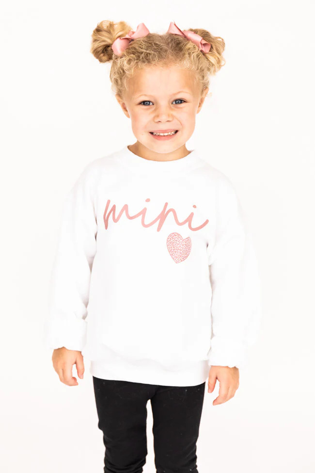 Mini Script Mauve Animal Print White Kids Graphic Sweatshirt | Pink Lily