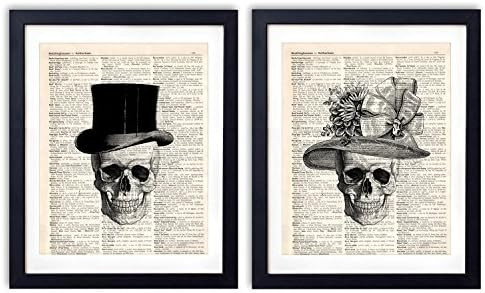 akeke Skull Decor Vintage Dictionary Art Print Two Set - Skull Decorations Gentleman Lady Hat - B... | Amazon (US)