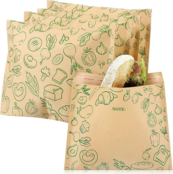 Outus 100 Pcs Sandwich Bags Sealable Paper Lunch, Vegetable Patterns | Amazon (US)