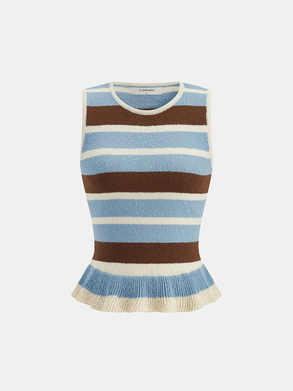 Striped Ruffle Hem Sleeveless Knit Top | Commense