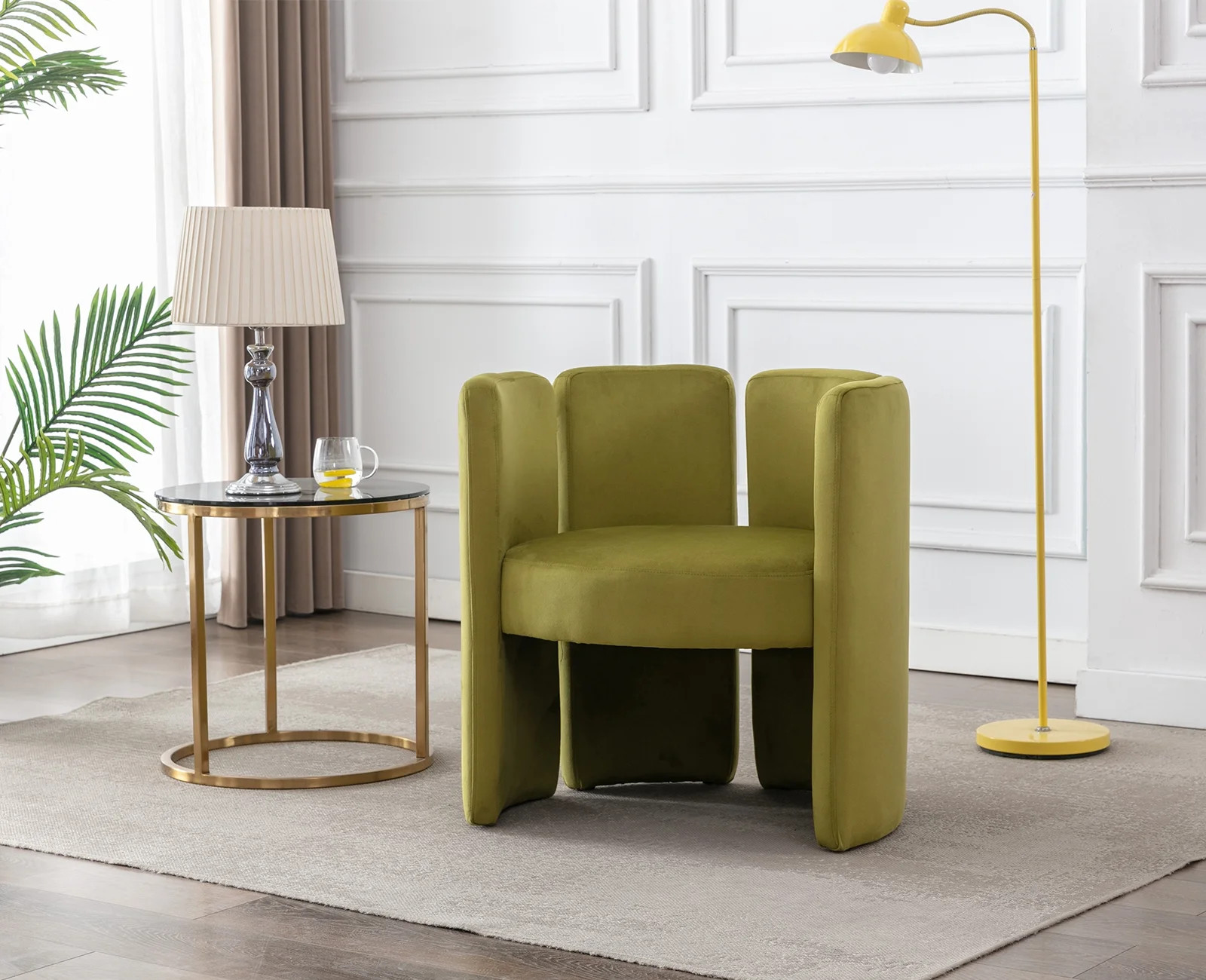 Guyou Modern Barrel Side Chair, Cute Upholstered Velvet Accent Chair with Back for Living Room Be... | Walmart (US)