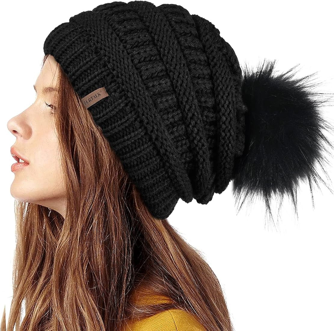 FURTALK Beanie Hat for Ladies Double Layer Fleece Line Winter Rib Knit Hats with Pom Pom Hat | Amazon (UK)