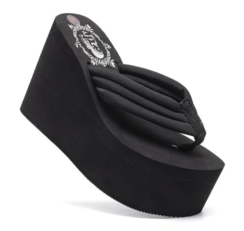 Like-know-like Womens Wedge Sandals Platform Sandals Women Chunky Wedge flip flops Sandals for Women Black US 9 | Amazon (US)