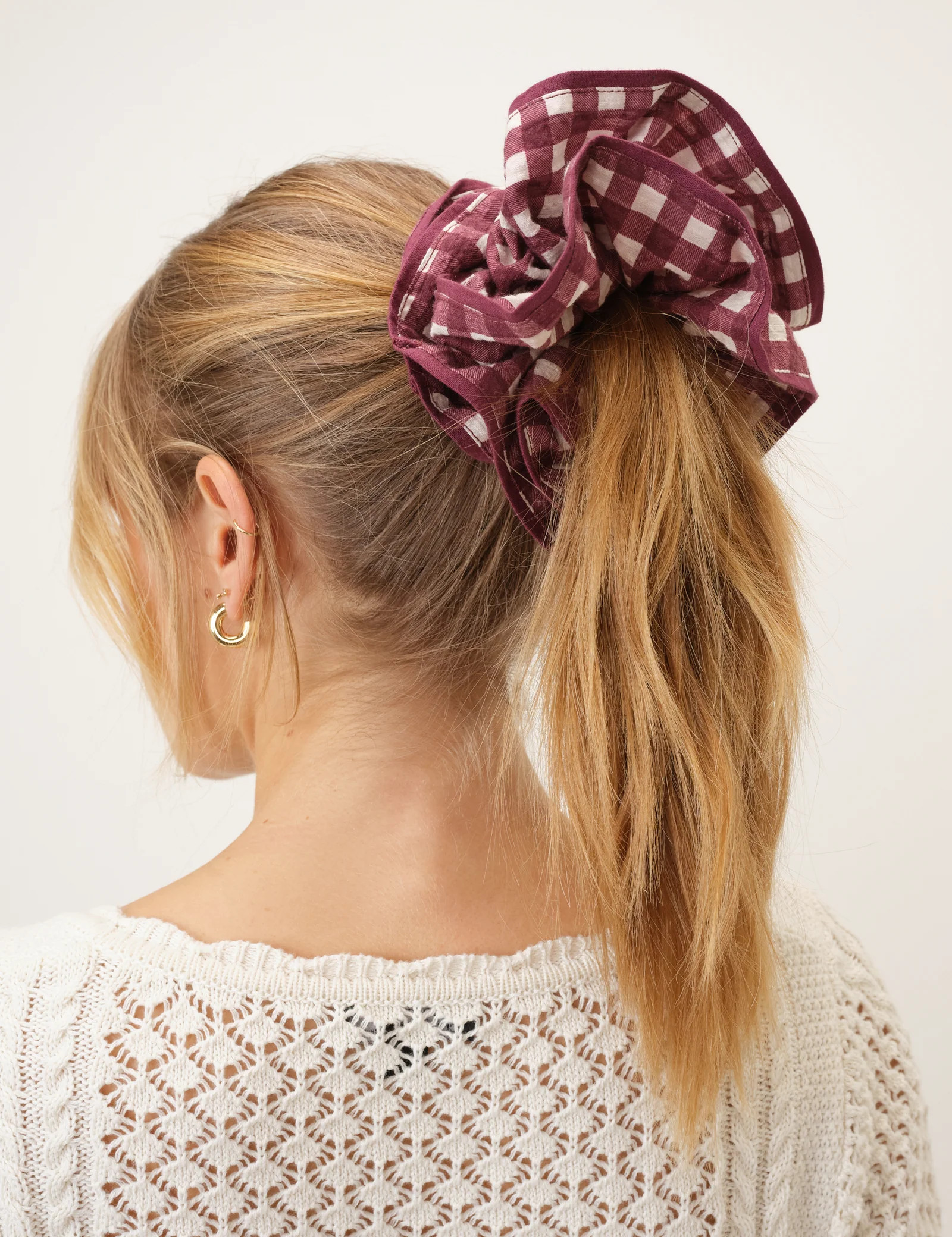 Burgundy Gingham Double Layered Scrunchie | Nobody's Child