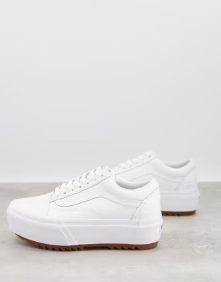 Vans UA Old Skool Stacked sneakers in triple white leather | ASOS (Global)