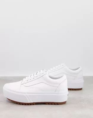 Vans UA Old Skool Stacked sneakers in triple white leather | ASOS (Global)