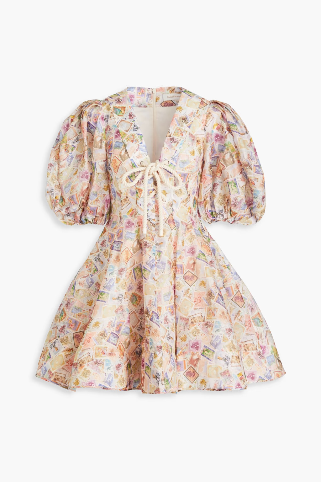 Flared printed linen and silk-blend mini dress | The Outnet (US and CA)