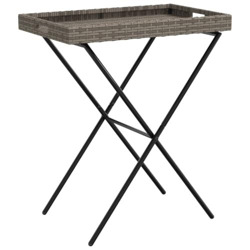vidaXL Poly Rattan Folding Tray Table - Gray - UV- - Outdoor/Garden Furniture - Removable Tray - Foldable Design | Amazon (US)