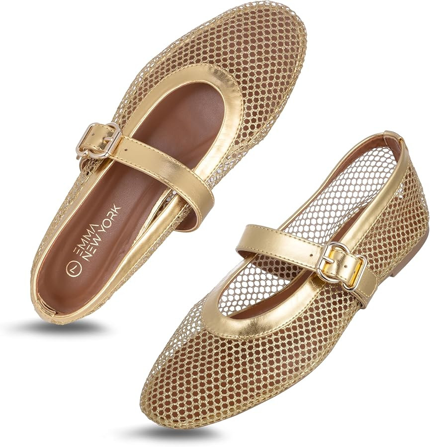 Women’s Mesh Ballet Flats – Fishnet Mary Jane Flats with Adjustable Buckle Strap, Breathable ... | Amazon (US)