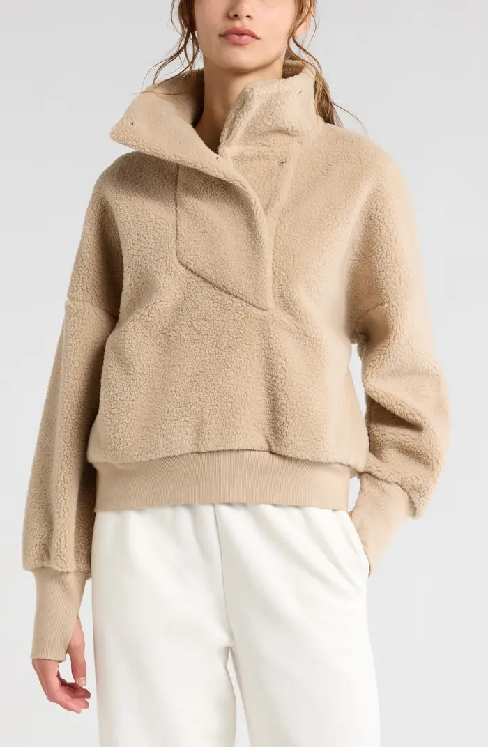 Zella Faux Shearling Funnel Neck Pullover | Nordstrom | Nordstrom