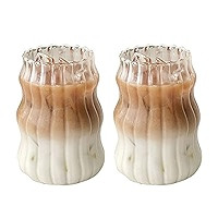 2 Pcs Ribbed Glassware Drinking Glasses, Ripple Glass Cups 18 oz Gourd Shape Iced Coffee Cups, Wa... | Amazon (US)
