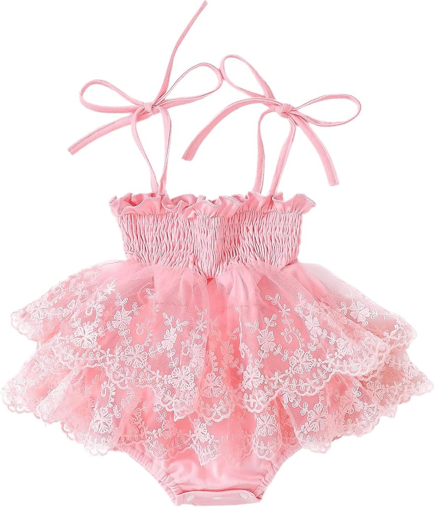 MERSARIPHY Newborn Baby Girl Summer Outfit Sleeveless Ruffle Smocked Halter Tulle Romper Dress On... | Amazon (US)