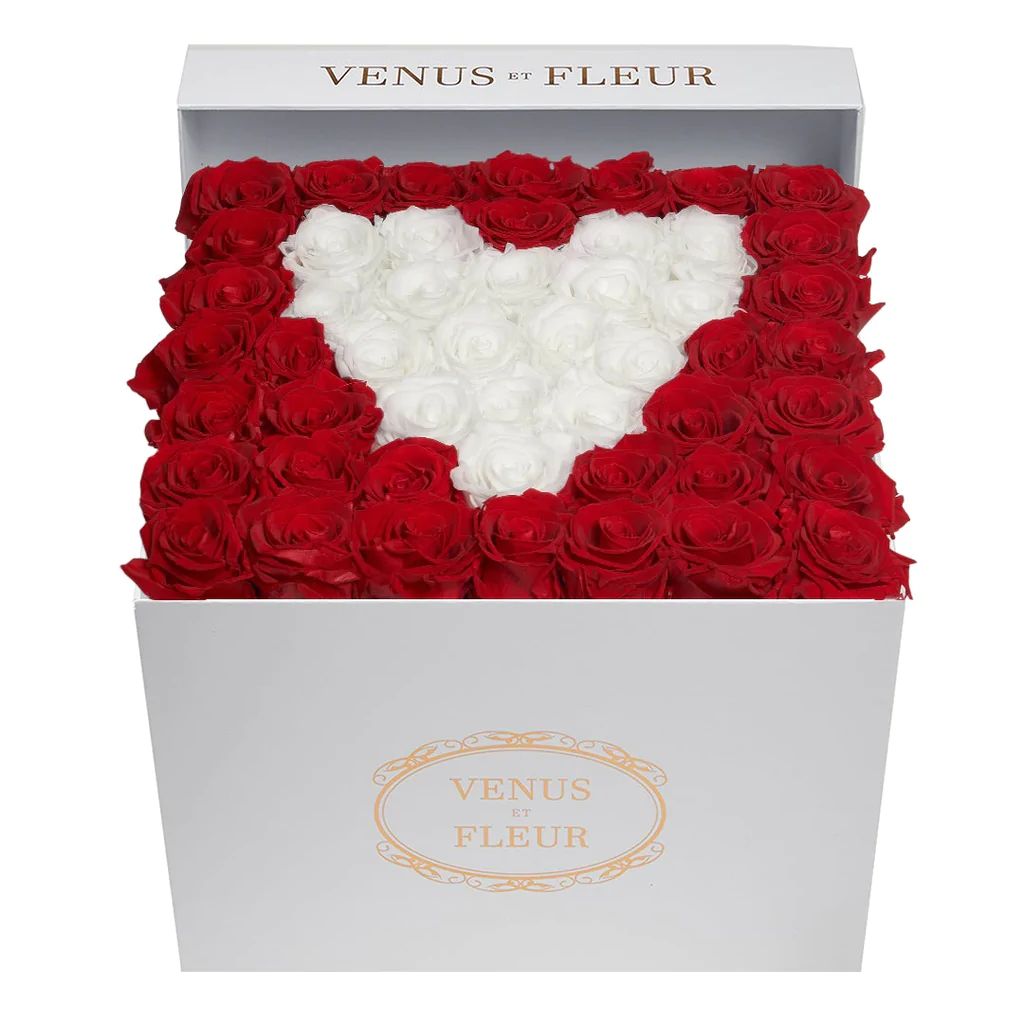 Large Square - White Classic Heart Design with Eternity Roses | Venus ET Fleur