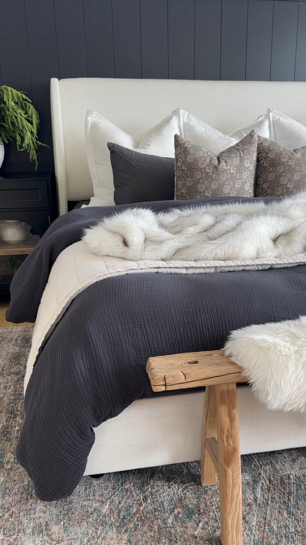 Major sale on our upholstered bed and nightstands right now!