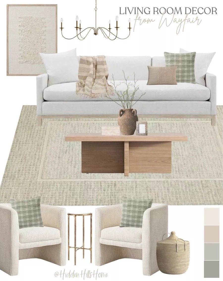 Here’s a gorgeous living room mood board with items from Wayfair! I love the cozy and inviting atmosphere in this living room space! 
#wayfair 

#LTKSaleAlert #LTKSeasonal #LTKHome