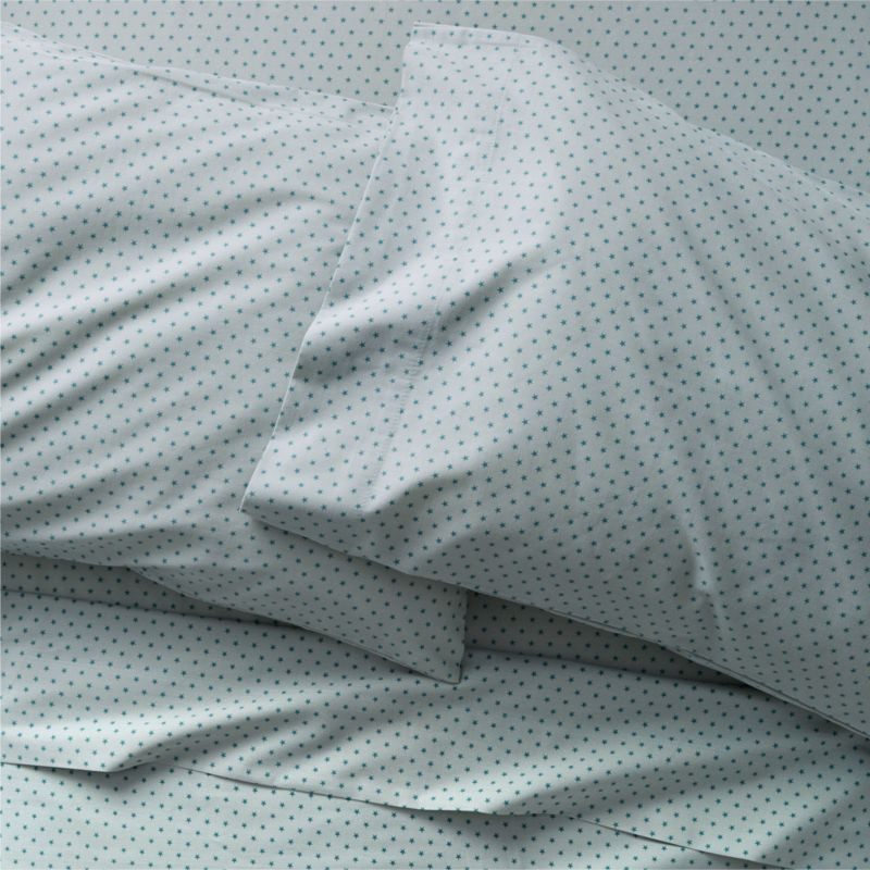 Modern Star Queen Blue Organic Brushed Cotton Kids Sheet Set | Crate & Kids | Crate & Barrel