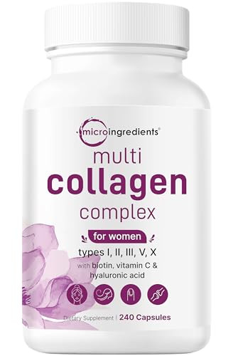 Micro Ingredients Multi Collagen Pills for Women, 240 Capsules | Type I, II, III, V, X with Hyaluronic Acid, Biotin, & Vitamin C | Hydrolyzed Protein Peptides | Keto & Paleo Friendly | Amazon (US)