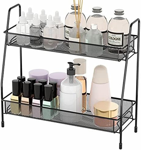 EKNITEY Spice Rack Organizer for Countertop, 2 Tier Bathroom Shelf, Desktop Makeup Organizer, Small  | Amazon (US)
