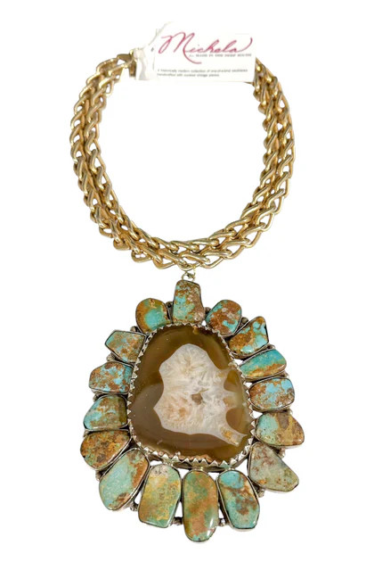 Made In The Deep South 1960s Turquoise Pendant 1970s Chain Necklace | The Willow Tree
