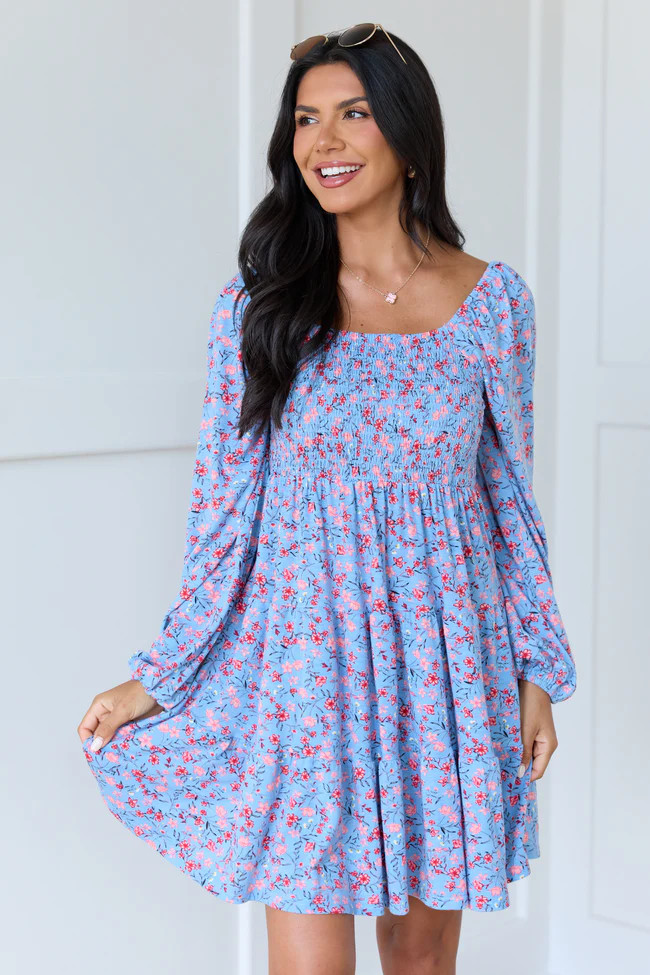 Gloria Blue Floral Dress | Pink Lily
