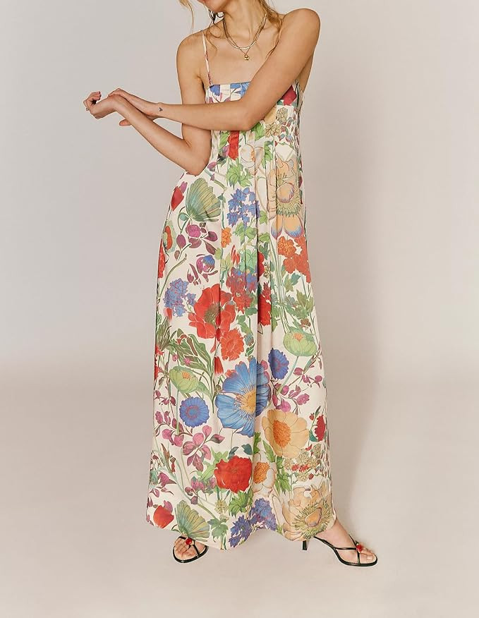 Amiblvowa Women Floral Maxi Dress Sexy Sleeveless Backless A-Line Long Flowy Dress Back Cut Out S... | Amazon (US)