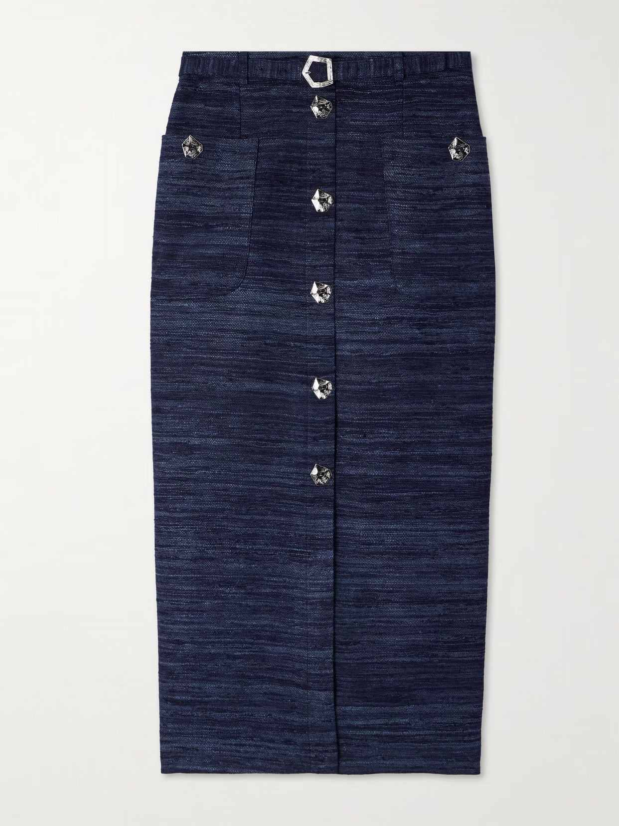 VIOLANTE NESSI - Corot Belted Silk-tweed Midi Skirt - Blue | NET-A-PORTER (US)