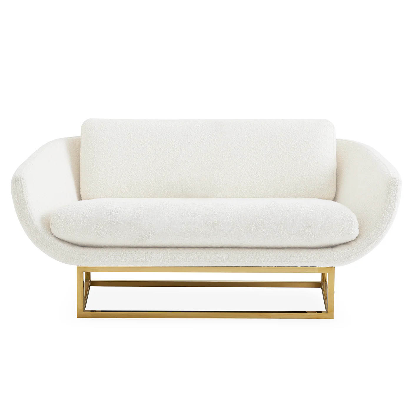 Beaumont 64" Settee in Boucle and Brass | Jonathan Adler | Jonathan Adler US