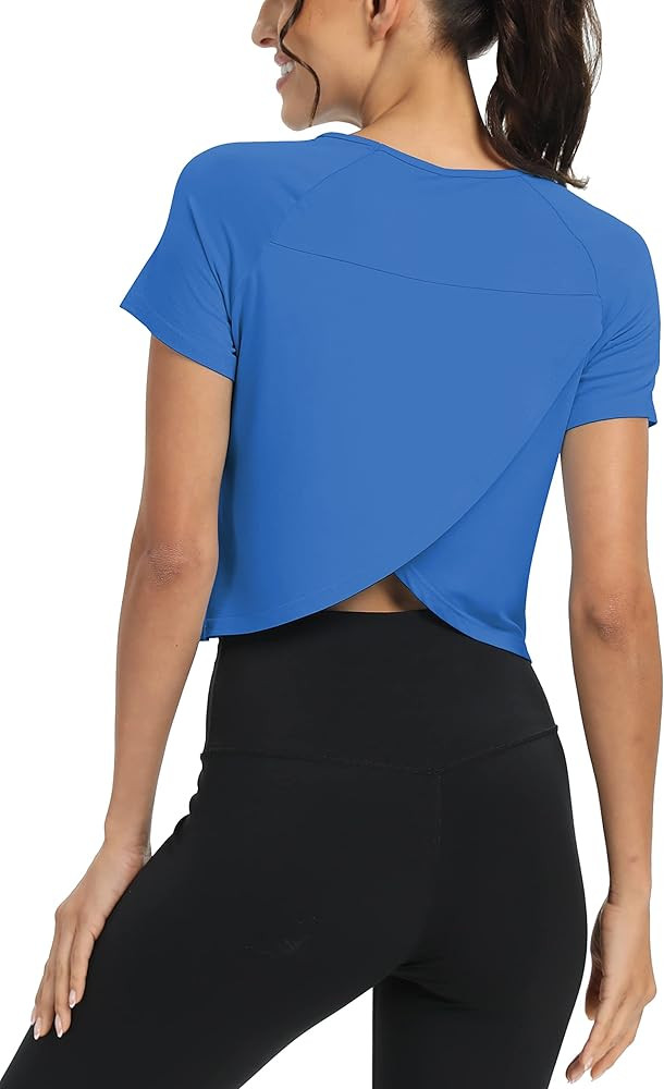 Mippo Workout Tops for Women Cropped Split Back Athletic Gym Exercise Shirts Loose Fit | Amazon (US)
