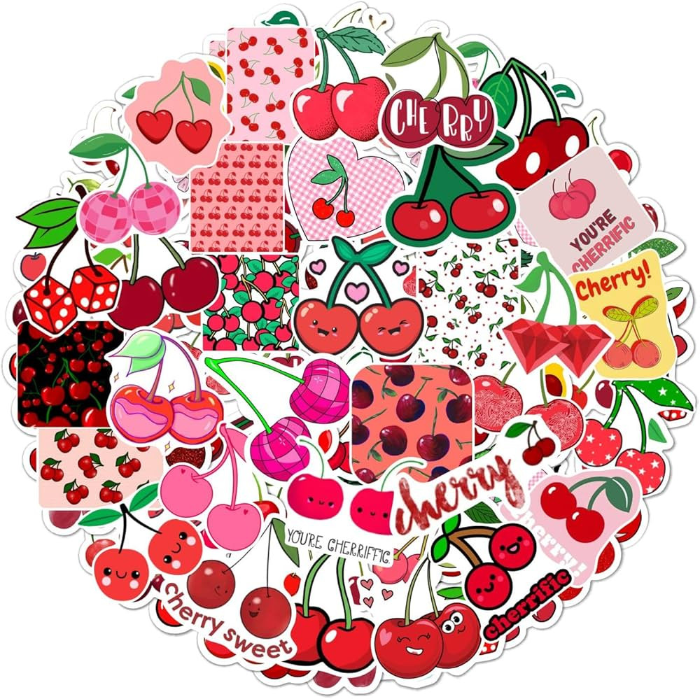 Cherry Stickers for Water Bottle and Laptop - Fruit Party Favors & Decorations, Waterproof Vinyl ... | Amazon (US)