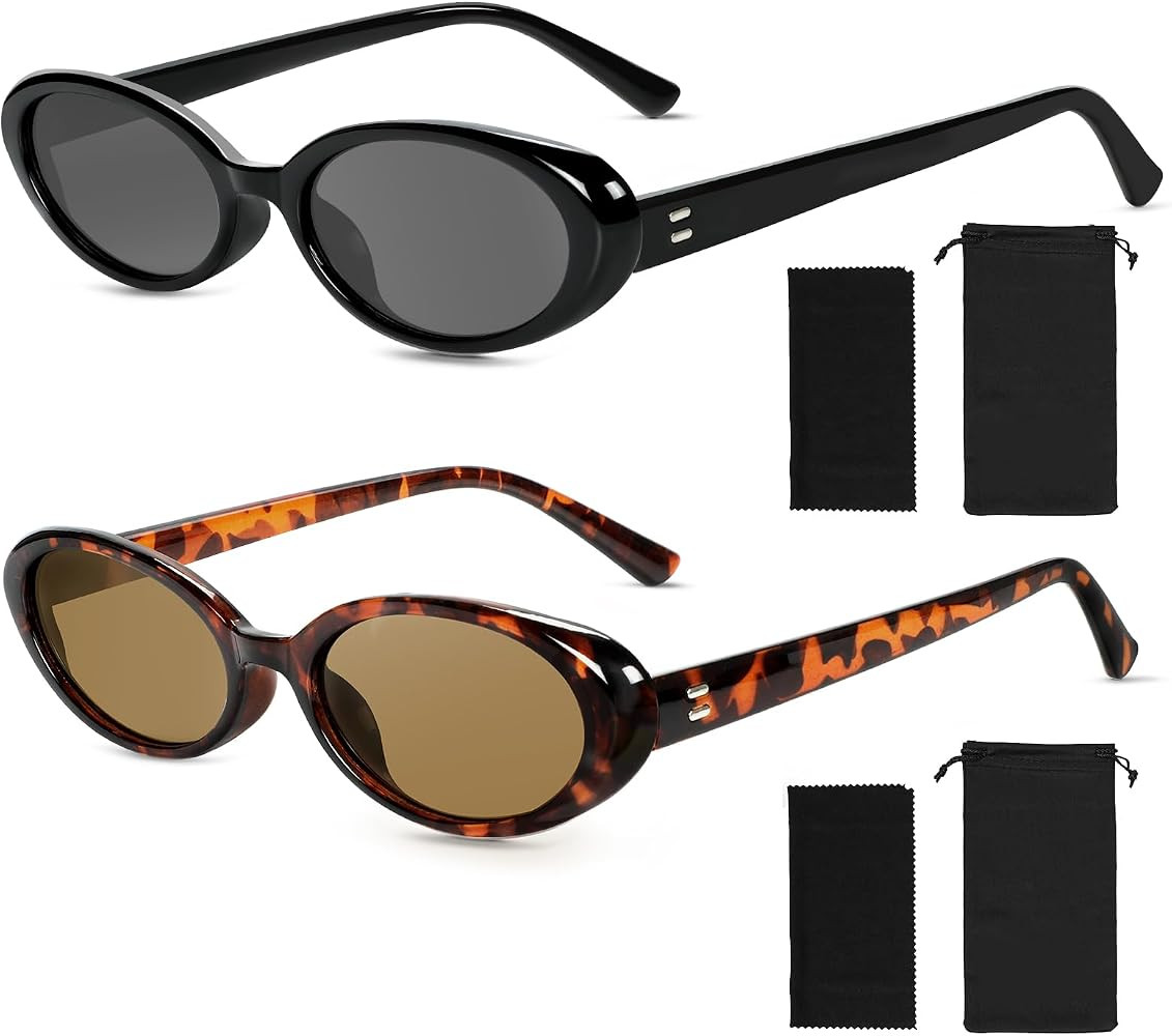 Becellen 2 St\u00fcck Sonnenbrillen Set Vintage, Oval 90er Retro Sonnenbrille Cateye Kleine Schma... | Amazon (DE)