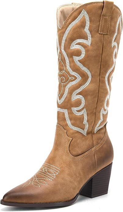 Women's Embroidered Pointed Toe Western Medieval Retro Cowboy Boots By VETASTE | Amazon (US)