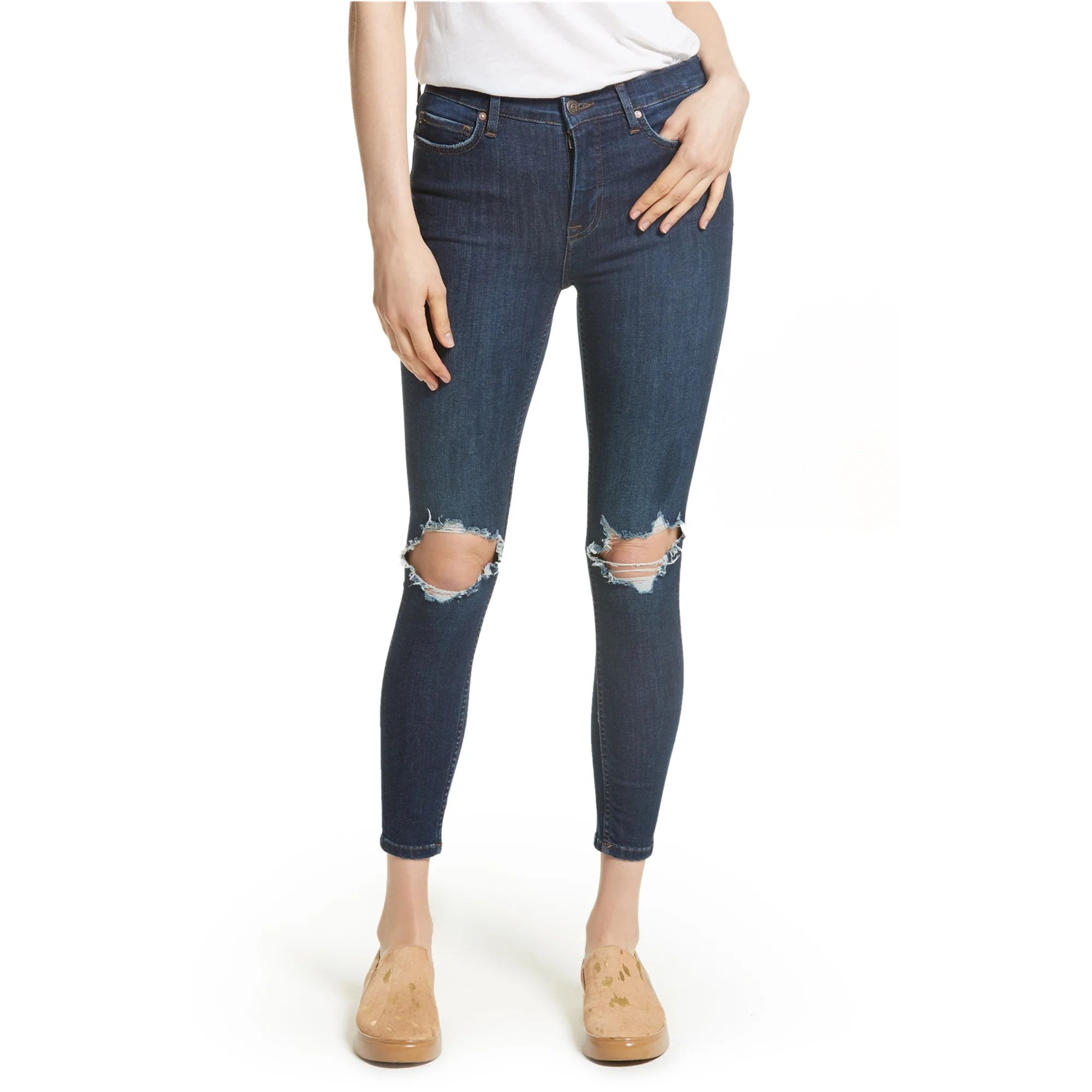 Free People Womens Busted Knee Skinny Fit Jeans, Blue, 31 | Walmart (US)